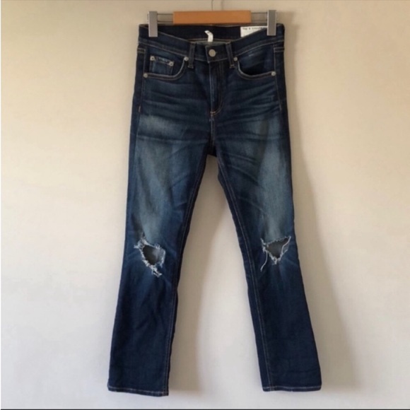 rag & bone Denim - Rag & Bone Crop Straight Busted Knee Distressed Jeans